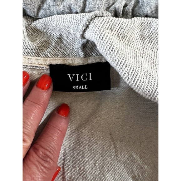 Vici Women's Blue Denim Jean Jacket Button Size S Oversize Hoodie Mixed Media - Picture 4 of 6